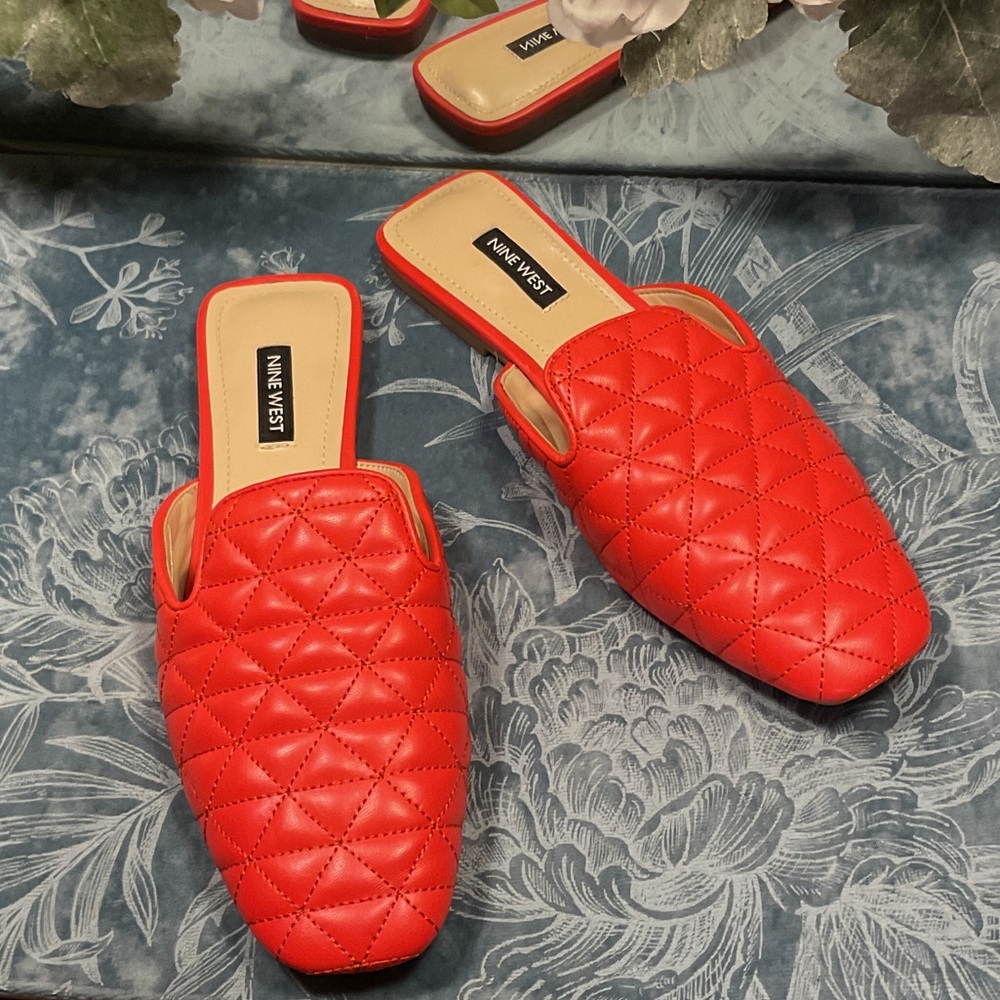 Nine West Orange Quilted Mules
